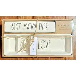 Rae Dunn Desk Plaque & Desk Tray Best Mom Ever Ceramic Gift Set #1291